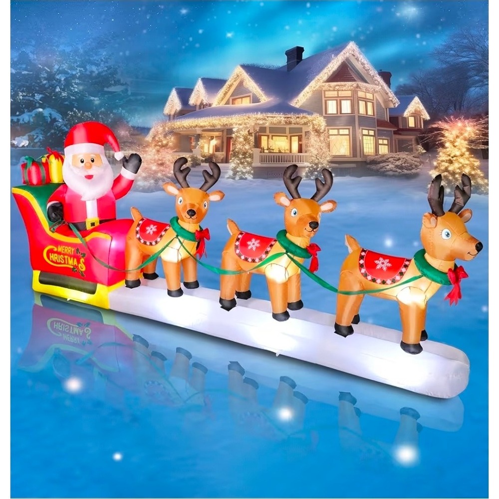 12FT Christmas Inflatable Santa Claus Sleigh Reindeer Yard‎ Decor New